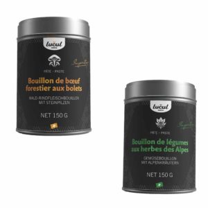 Duo bouillons "Inspiration" - Gemüse mit Alpenkräutern - Wald-Rindfleisch mit Steinpilzen"Inspiration"- Paste - 2 x 150 g